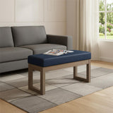27" Dark Blue And Brown Faux Leather Footstool