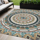 5' X 8' Pink Blue Green And Peach Geometric Washable Indoor Outdoor Area Rug