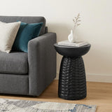 18" Black Distressed Solid Wood Round Pedestal End Table