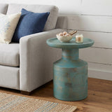 18" Teal Blue Solid Wood Round Pedestal End Table