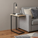 24" Powder Coated Natural White and Black Distressed Solid Wood and Iron End Table