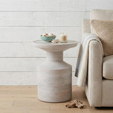 18" Washed White Distressed Solid Wood Round Drum End Table