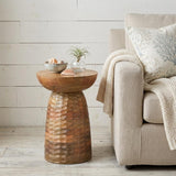 18" Brown Distressed Solid Wood Round Pedestal End Table