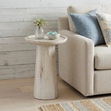 19" Washed Natural and White Distressed Solid Wood Round Pedestal End Table