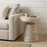 18" Washed White Distressed Solid Wood Round Pedestal End Table