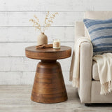 18" Distressed Walnut Distressed Solid Wood Round Pedestal End Table
