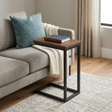 24" Dark Brown and Black Solid Wood and Iron End Table