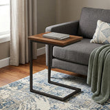 24" Powder Coated Dark Brown and Black Solid Wood and Iron End Table