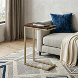 24" Glossy Dark Brown and Gold Solid Wood and Iron End Table