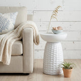 18" White Distressed Solid Wood Round Pedestal End Table
