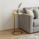 24" White and Gold Marble and Iron Round End Table