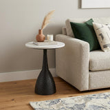 20" White and Black Marble and Aluminum Round Pedestal End Table