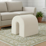 17" White Boucle Oval Footstool Ottoman