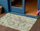 3' X 5' Artichoke Green Ivory And Copper Geometric Washable Indoor Outdoor Area Rug