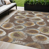 5' X 8' Brown Ivory And Green Geometric Washable Indoor Outdoor Area Rug