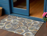 3' X 5' Gray Ivory And Copper Geometric Washable Indoor Outdoor Area Rug