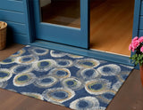 3' X 5' Navy Blue Ivory And Green Geometric Washable Indoor Outdoor Area Rug