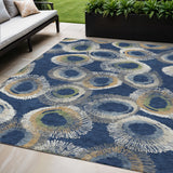 5' X 8' Navy Blue Ivory And Green Geometric Washable Indoor Outdoor Area Rug