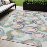 5' X 8' Pearl Ivory And Green Geometric Washable Indoor Outdoor Area Rug