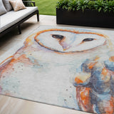 5' X 8' Ivory Orange Charcoal And Blue Owl Washable Indoor Outdoor Area Rug