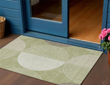 3' X 5' Artichoke Green And Ivory Geometric Washable Indoor Outdoor Area Rug