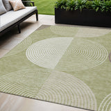 5' X 8' Artichoke Green And Ivory Geometric Washable Indoor Outdoor Area Rug