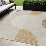 5' X 8' Beige And Ivory Geometric Washable Indoor Outdoor Area Rug