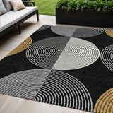 5' X 8' Black And Ivory Geometric Washable Indoor Outdoor Area Rug