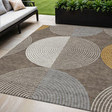 5' X 8' Brown And Ivory Geometric Washable Indoor Outdoor Area Rug