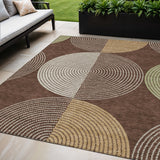 5' X 8' Chocolate And Ivory Geometric Washable Indoor Outdoor Area Rug