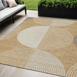 5' X 8' Gold And Ivory Geometric Washable Indoor Outdoor Area Rug