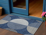 3' X 5' Navy Blue And Ivory Geometric Washable Indoor Outdoor Area Rug