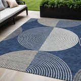 5' X 8' Navy Blue And Ivory Geometric Washable Indoor Outdoor Area Rug