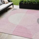 5' X 8' Pink And Ivory Geometric Washable Indoor Outdoor Area Rug