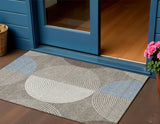 3' X 5' Taupe Ivory And Blue Geometric Washable Indoor Outdoor Area Rug