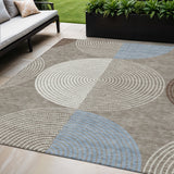 5' X 8' Taupe Ivory And Blue Geometric Washable Indoor Outdoor Area Rug