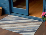 3' X 5' Denim Blue Ivory And Beige Striped Washable Indoor Outdoor Area Rug
