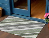3' X 5' Fern Green Ivory And Gray Striped Washable Indoor Outdoor Area Rug