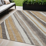 5' X 8' Gold Ivory And Taupe Striped Washable Indoor Outdoor Area Rug