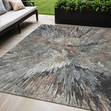 5' X 8' Brown Ivory And Charcoal Abstract Washable Indoor Outdoor Area Rug