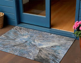 3' X 5' Denim Blue Ivory And Gray Abstract Washable Indoor Outdoor Area Rug