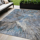 5' X 8' Denim Blue Ivory And Gray Abstract Washable Indoor Outdoor Area Rug