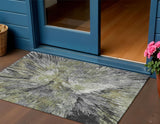 3' X 5' Fern Green Ivory And Gray Abstract Washable Indoor Outdoor Area Rug
