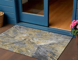 3' X 5' Gold Ivory And Gray Abstract Washable Indoor Outdoor Area Rug
