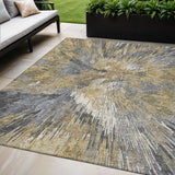 5' X 8' Gold Ivory And Gray Abstract Washable Indoor Outdoor Area Rug