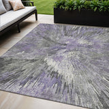 5' X 8' Lavender Ivory And Gray Abstract Washable Indoor Outdoor Area Rug