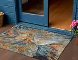 3' X 5' Taupe Orange And Ivory Abstract Washable Indoor Outdoor Area Rug