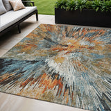 5' X 8' Taupe Orange And Ivory Abstract Washable Indoor Outdoor Area Rug