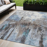 5' X 8' Blue Ivory And Beige Abstract Washable Indoor Outdoor Area Rug