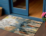 3' X 5' Ivory Yellow Blue And Beige Abstract Washable Indoor Outdoor Area Rug
